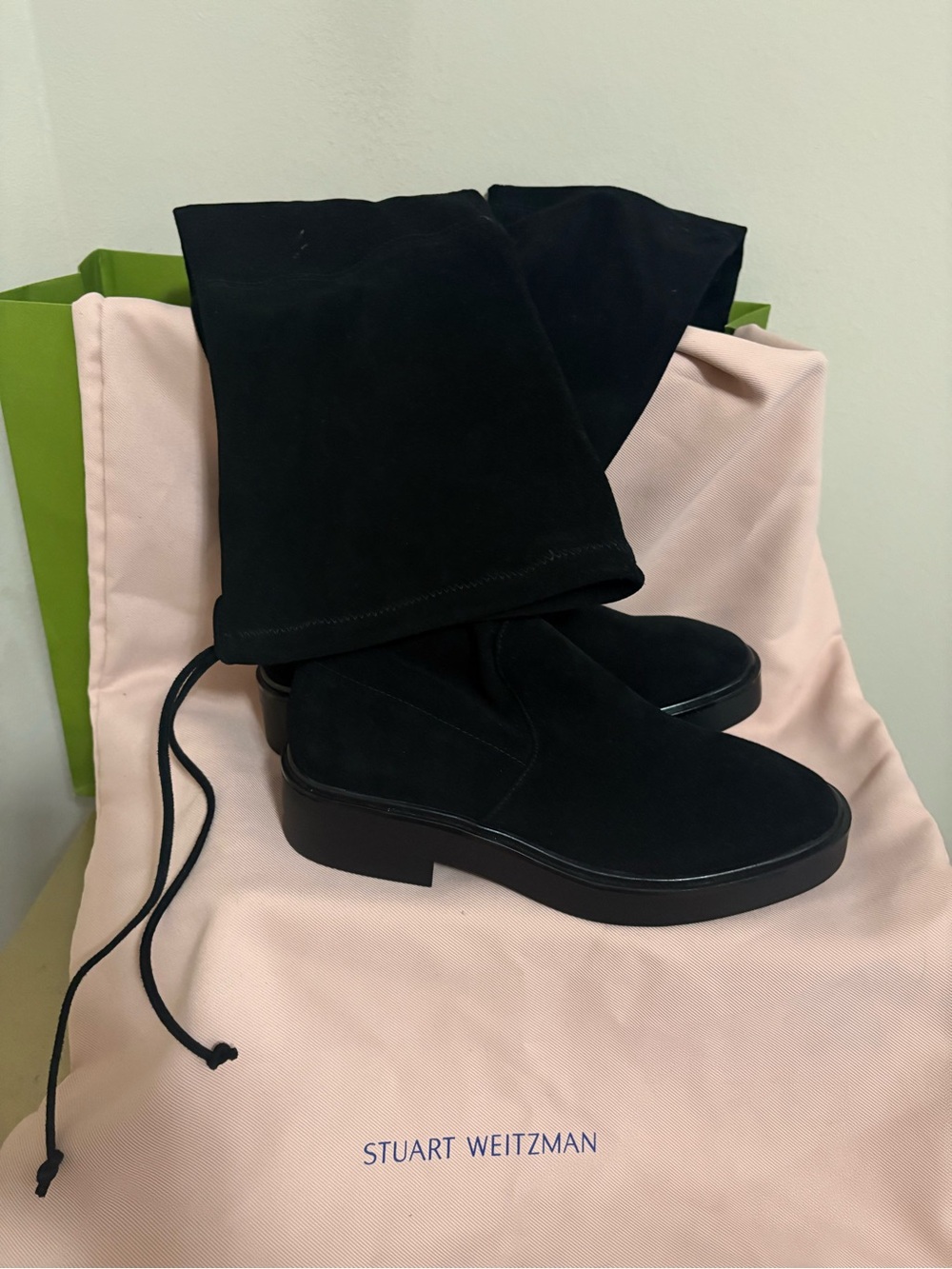 Stuart Weitzman Black Suede Over-the-Knee Lace-Up Boots